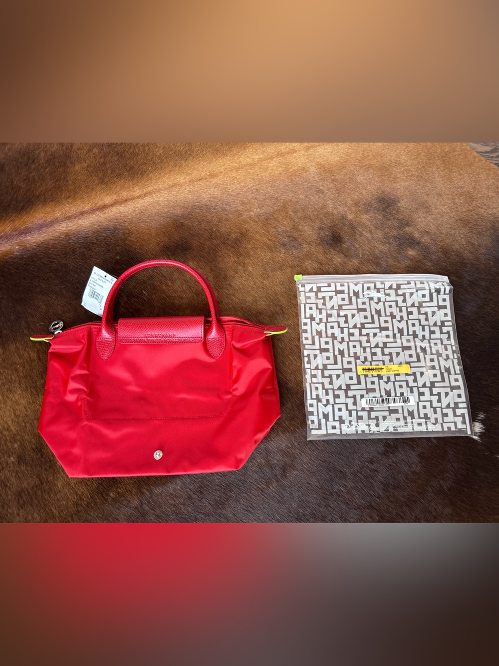RARE Tomato  small Longchamp with Tote Bag with Top Handles